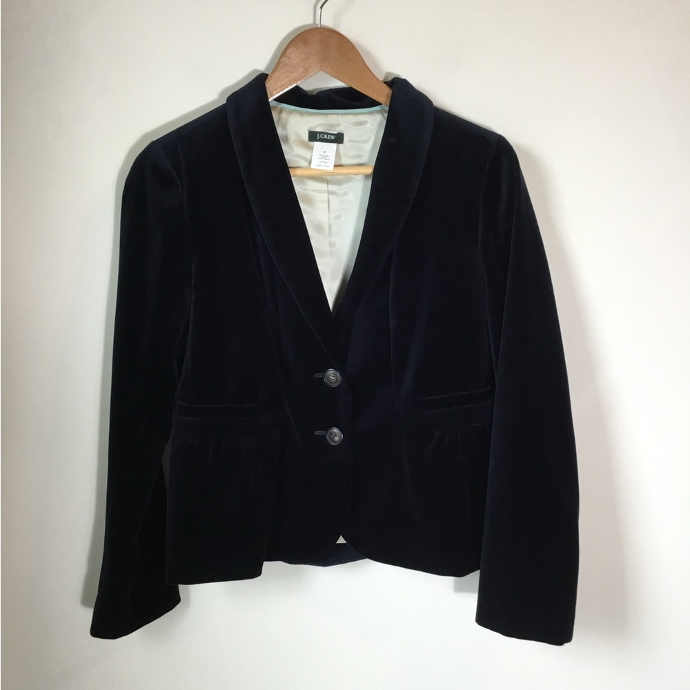 J. Crew Navy Eden Peplum Velvet Blazer